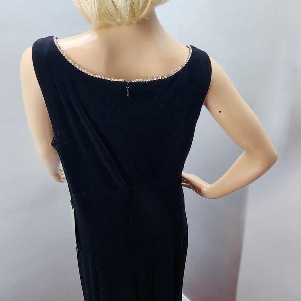 90s Vintage Black Velour Evening Gown Rhinestone Trim Formal Black Tie Dress - M - Picture 7 of 10